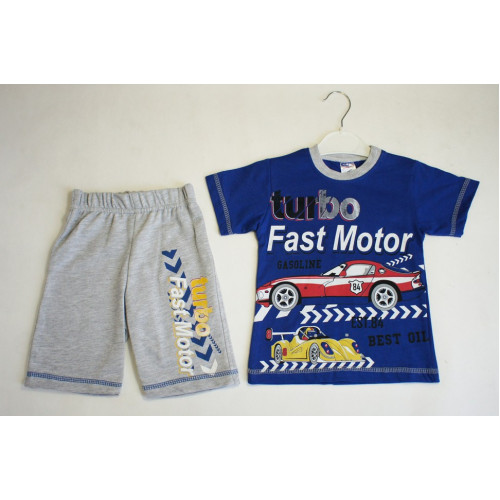 Комплект для мальчика Fast Motor (футболка,шорты) синий/серый Комплект для мальчика Fast Motor (футболка,шорты) синий/серый