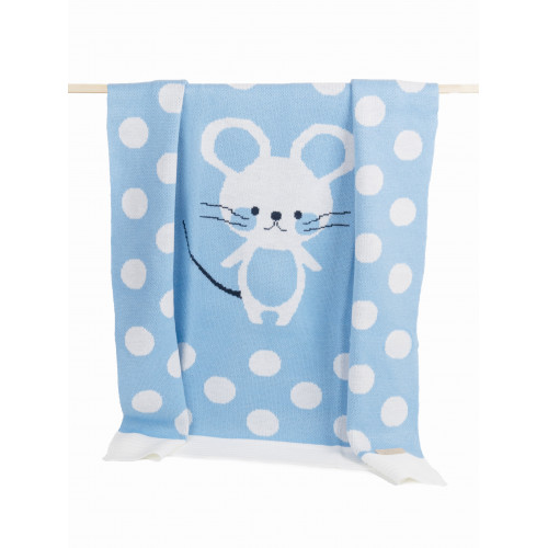 Плед вязаный Ma Licorne 1х1 м. "Petite mickey" Bleu (голубой) 