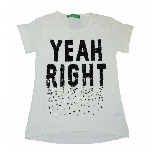 Футболка Yeah Right в пайетках (кремовый)9897 Футболка Yeah Right в пайетках (кремовый)9897